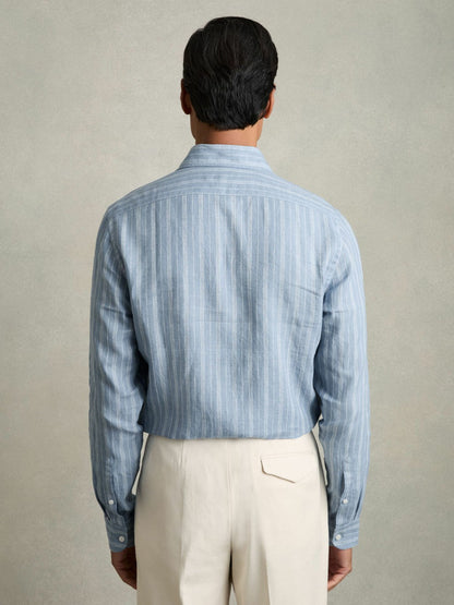 Linen Striped Long Sleeve Shirt Airforce Blue/White Bengal Stripe | Men