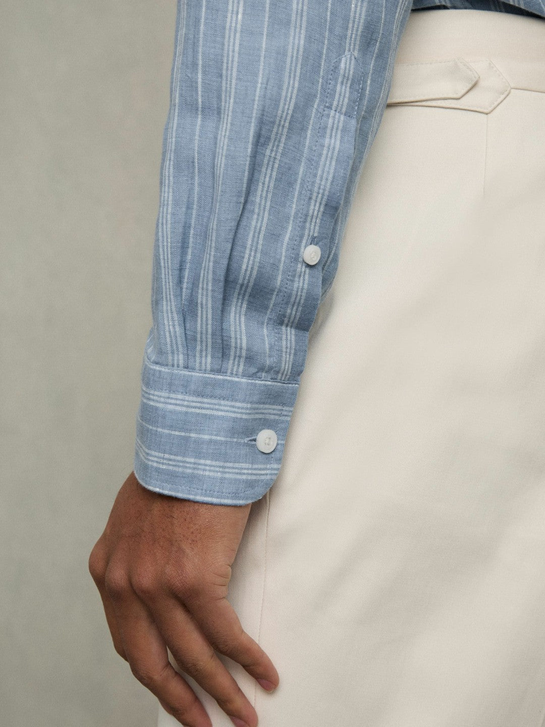 Linen Striped Long Sleeve Shirt Airforce Blue/White Bengal Stripe | Men
