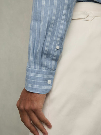 Linen Striped Long Sleeve Shirt Airforce Blue/White Bengal Stripe | Men