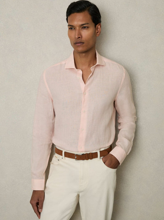 Linen Button-Through Shirt Prep Pink | Men