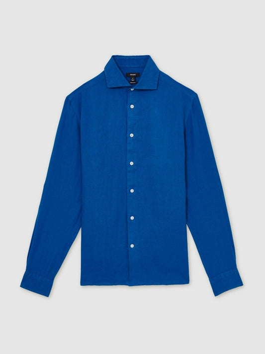 Linen Button-Through Shirt Bright Blue | Men