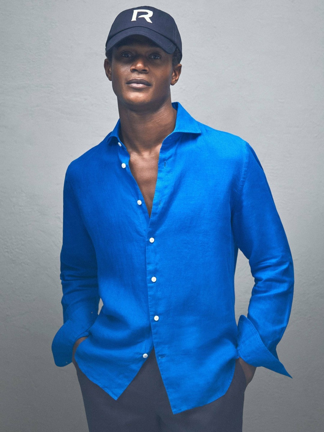 Linen Button-Through Shirt Bright Blue | Men