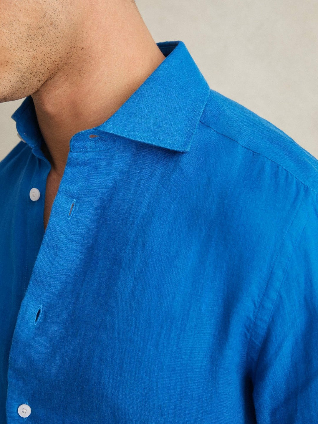 Linen Button-Through Shirt Bright Blue | Men