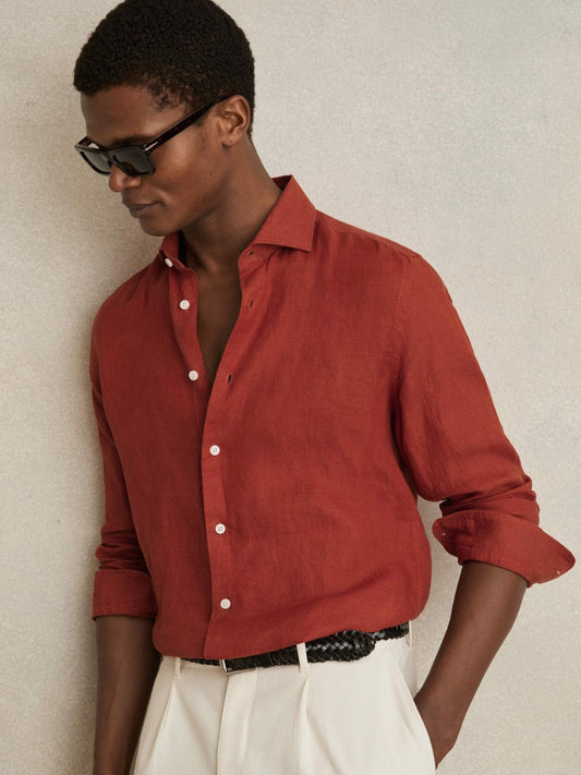 Linen Button-Through Shirt Paprika Red | Men
