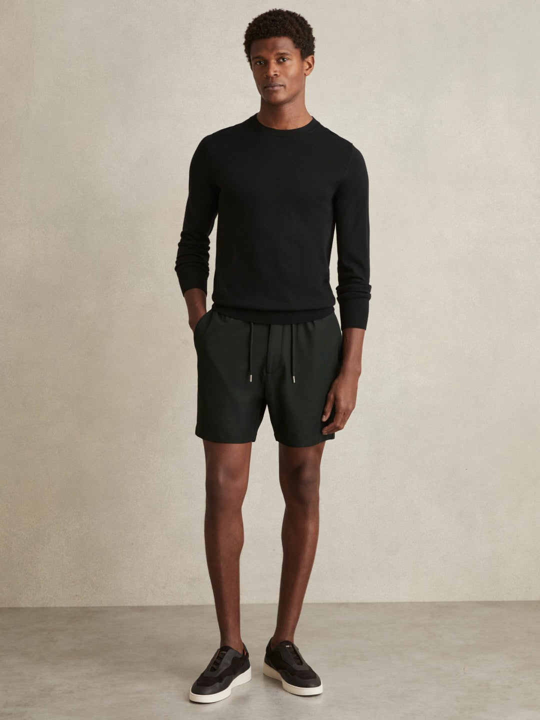 Textured Drawstring Shorts Dark Green | Men