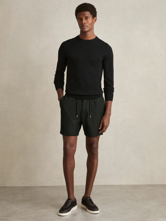 Textured Drawstring Shorts Dark Green | Men