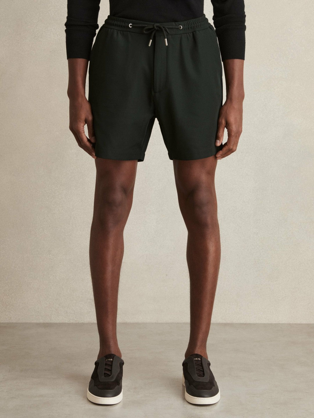 Textured Drawstring Shorts Dark Green | Men