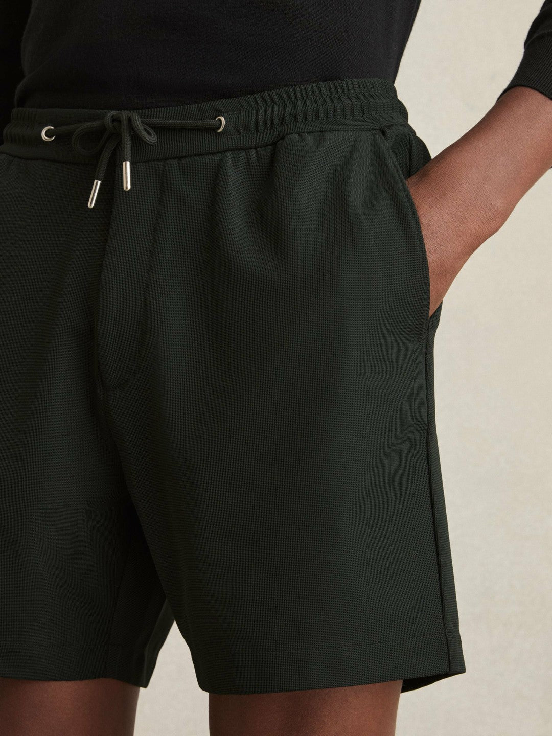 Textured Drawstring Shorts Dark Green | Men