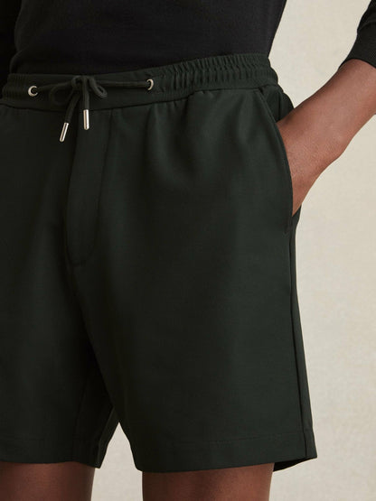Textured Drawstring Shorts Dark Green | Men