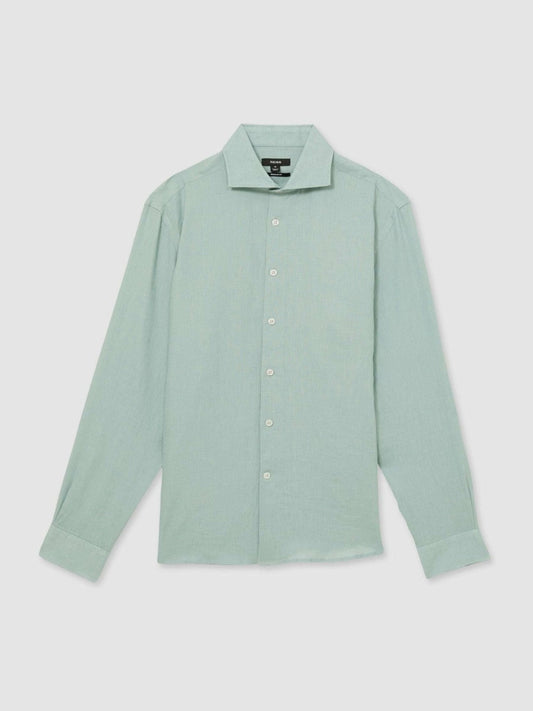 Linen Button-Through Shirt Ocean Green | Men