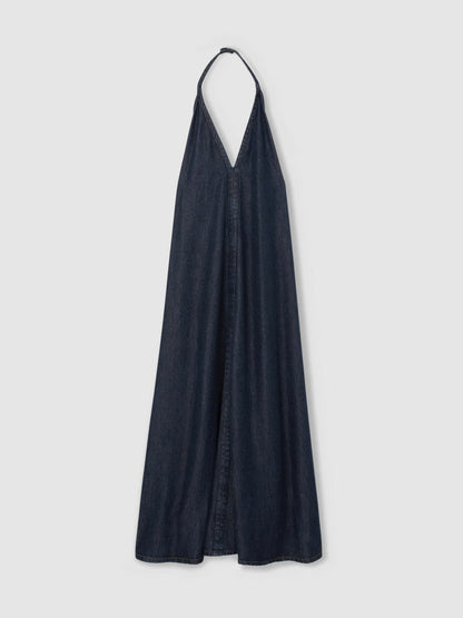 Denim Halterneck Maxi Dress Indigo | Women
