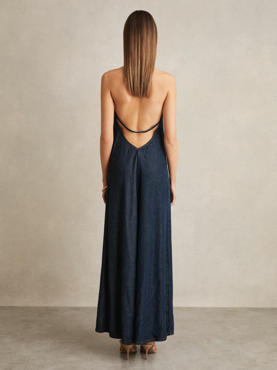 Denim Halterneck Maxi Dress Indigo | Women