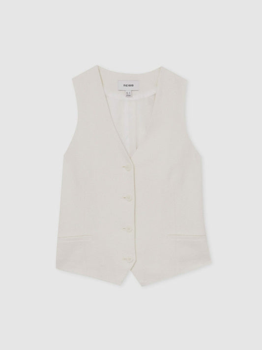 Linen-Blend Button-Through Waistcoat White | Women