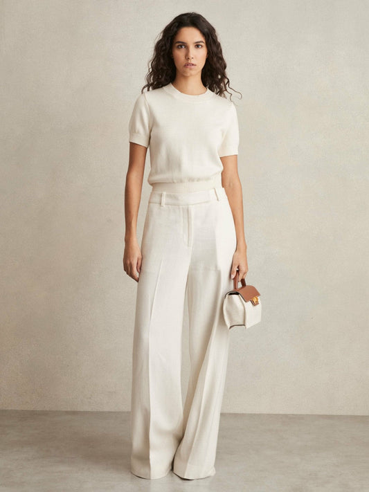 Linen-Blend Wide-Leg Trousers White | Women