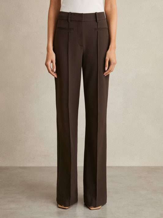 Petite High Rise Flared Trousers Chocolate Brown | Women