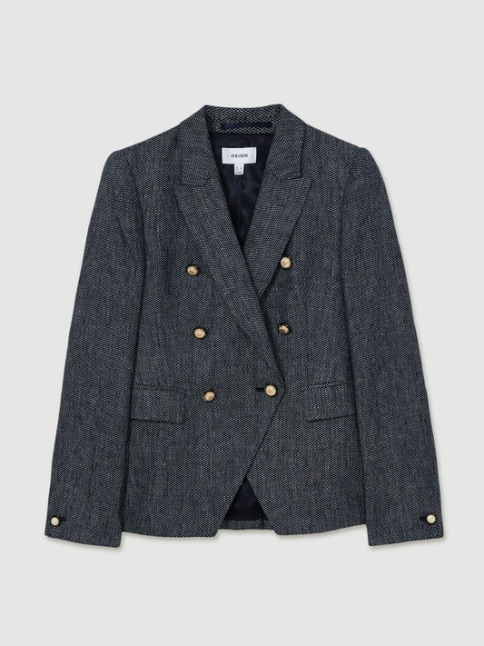 Linen-Cotton Double-Breasted Blazer Navy | Women