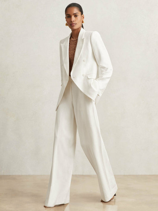 Petite Linen-Blend Double-Breasted Suit Jacket White | Women