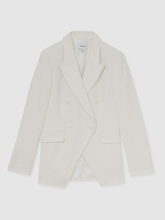 Petite Linen-Blend Double-Breasted Suit Jacket White | Women