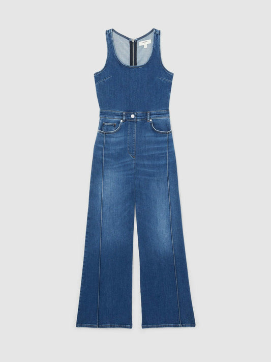 Wide-Leg Racer-Back Denim Jumpsuit Indigo | Women