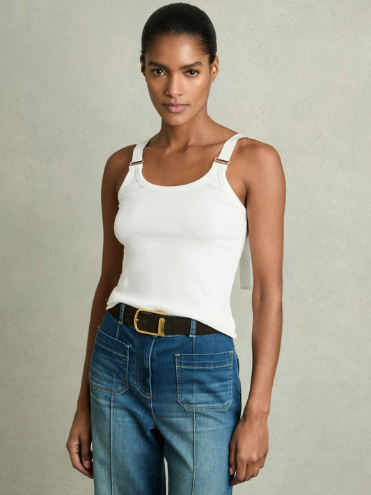 Stretch-Cotton D-Ring Strap Vest White | Women