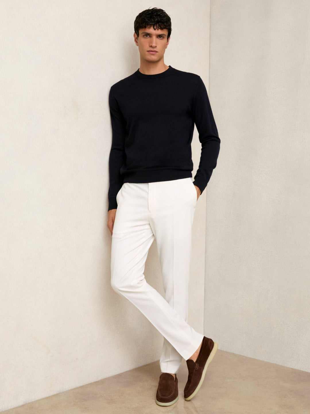Slim-Fit Internal-Drawstring Trousers White | Men