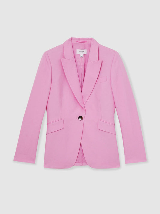 Single Breasted Suit Jacket With Linen Pink | Women