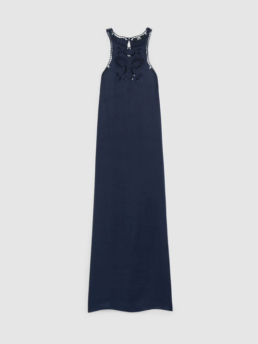Satin Cut-Out Slip Dress Navy | Women