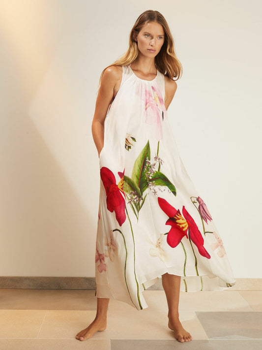 NYBG Floral Print Maxi Dress With Linen Ivory | Women