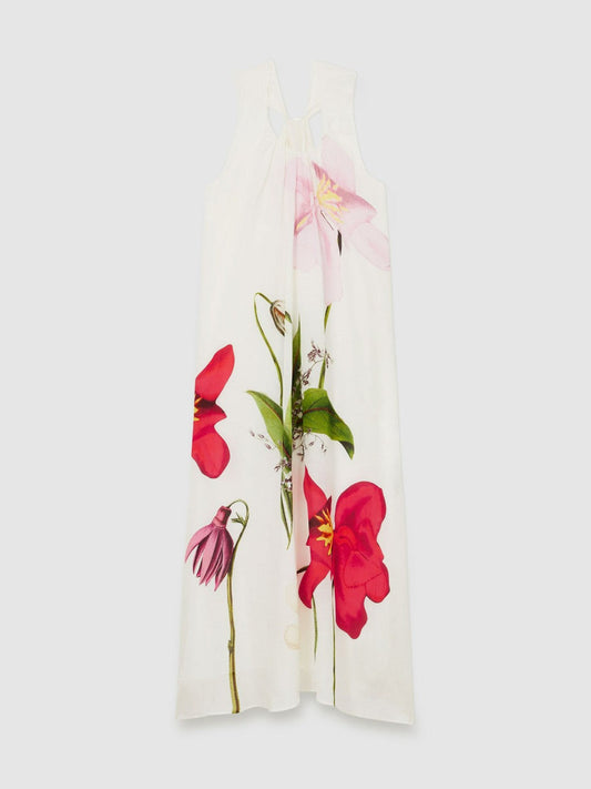 NYBG Floral Print Maxi Dress With Linen Ivory | Women