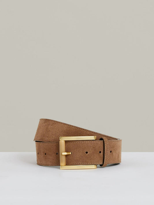 Suede Square Roller Buckle Belt Tan | Women