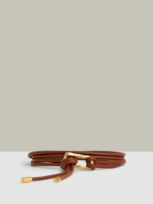 Sculpted Buckle Tubular Tie Belt Tan | Women