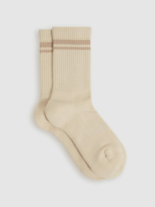 Cotton-Blend Striped Crew Socks Cream | Women