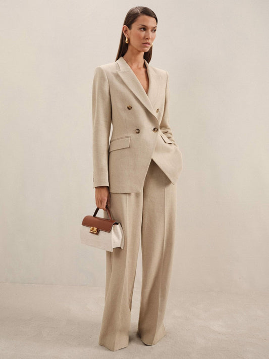 Linen-Blend Wide-Leg Trousers Neutral | Women