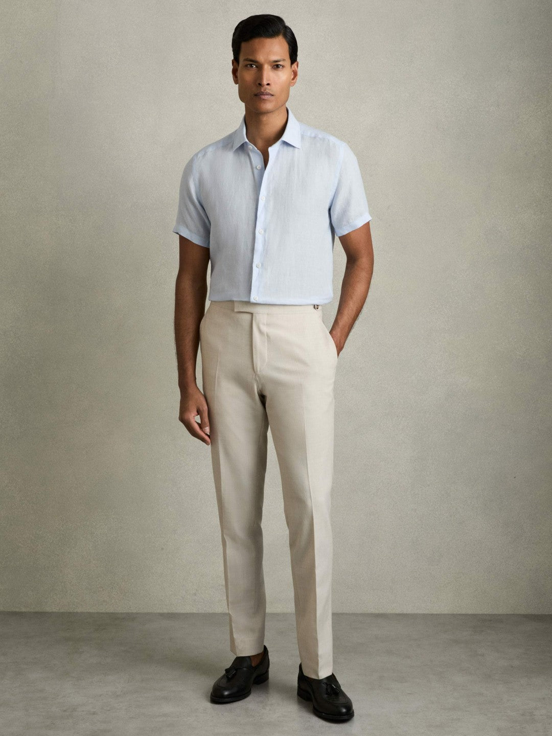 Slim Fit Linen Button-Through Shirt Pale Blue | Men