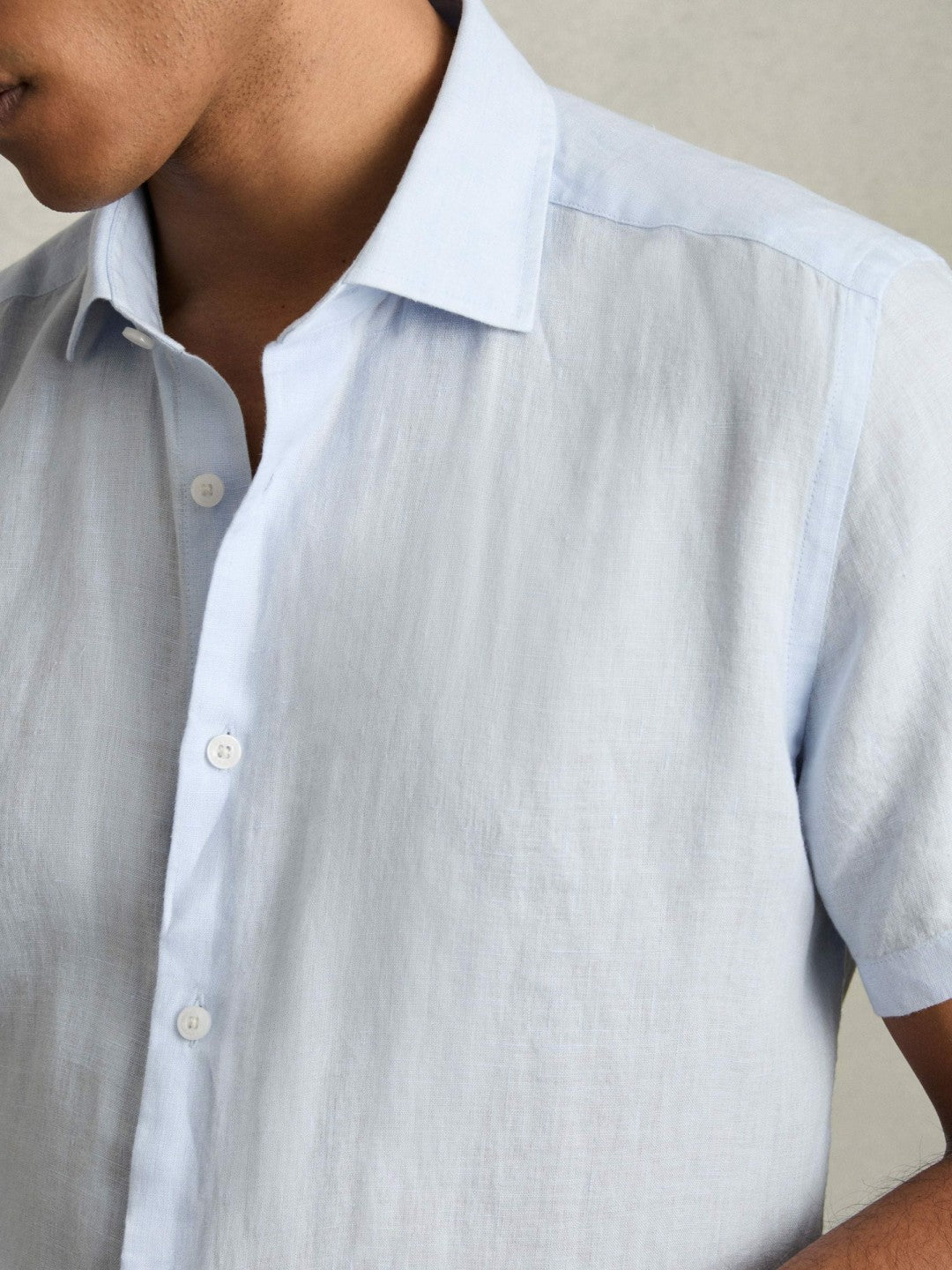 Slim Fit Linen Button-Through Shirt Pale Blue | Men