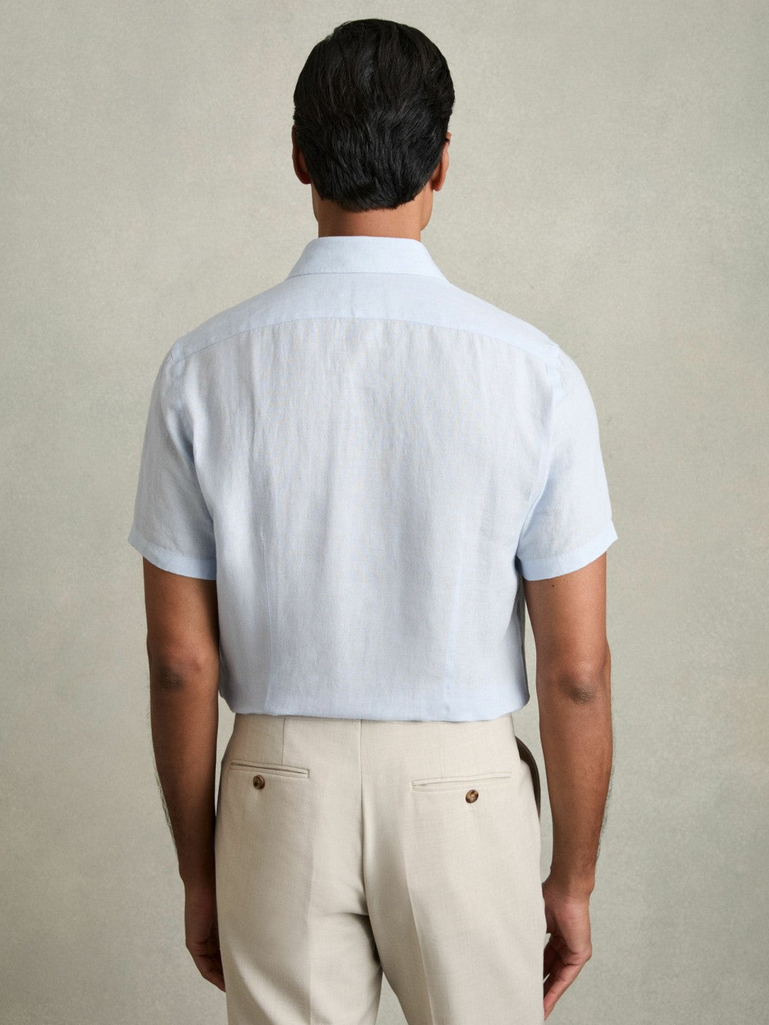 Slim Fit Linen Button-Through Shirt Pale Blue | Men