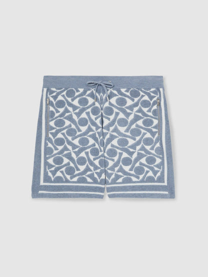 Abstract-Pattern Towelling Shorts Soft Blue/White | Men