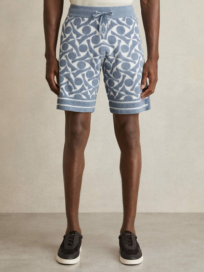 Abstract-Pattern Towelling Shorts Soft Blue/White | Men