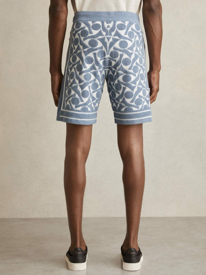 Abstract-Pattern Towelling Shorts Soft Blue/White | Men