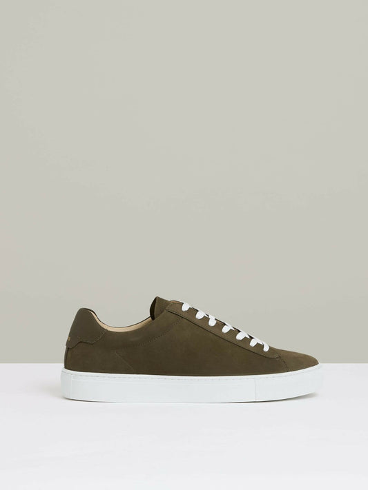Nubuck-Leather Low-Top Trainers Olive Green | Men