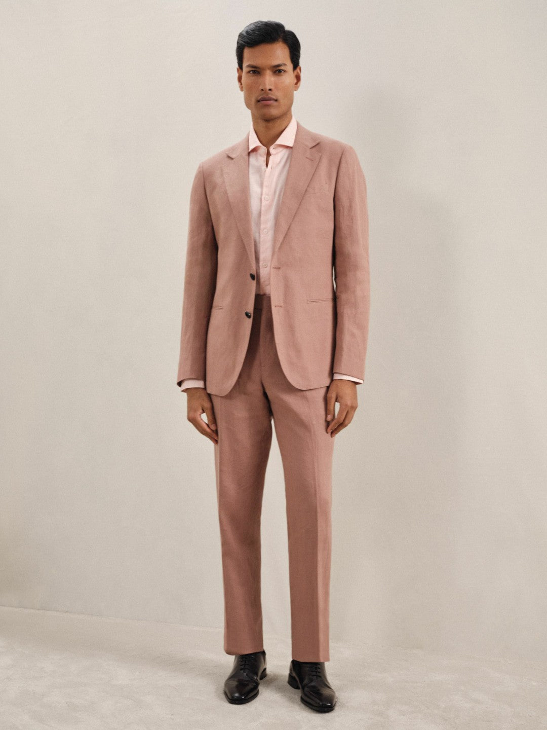 Single-Breasted Linen Suit Blazer Slim Fit Rose Pink | Men