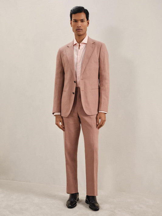 Single-Breasted Linen Suit Blazer Slim Fit Rose Pink | Men