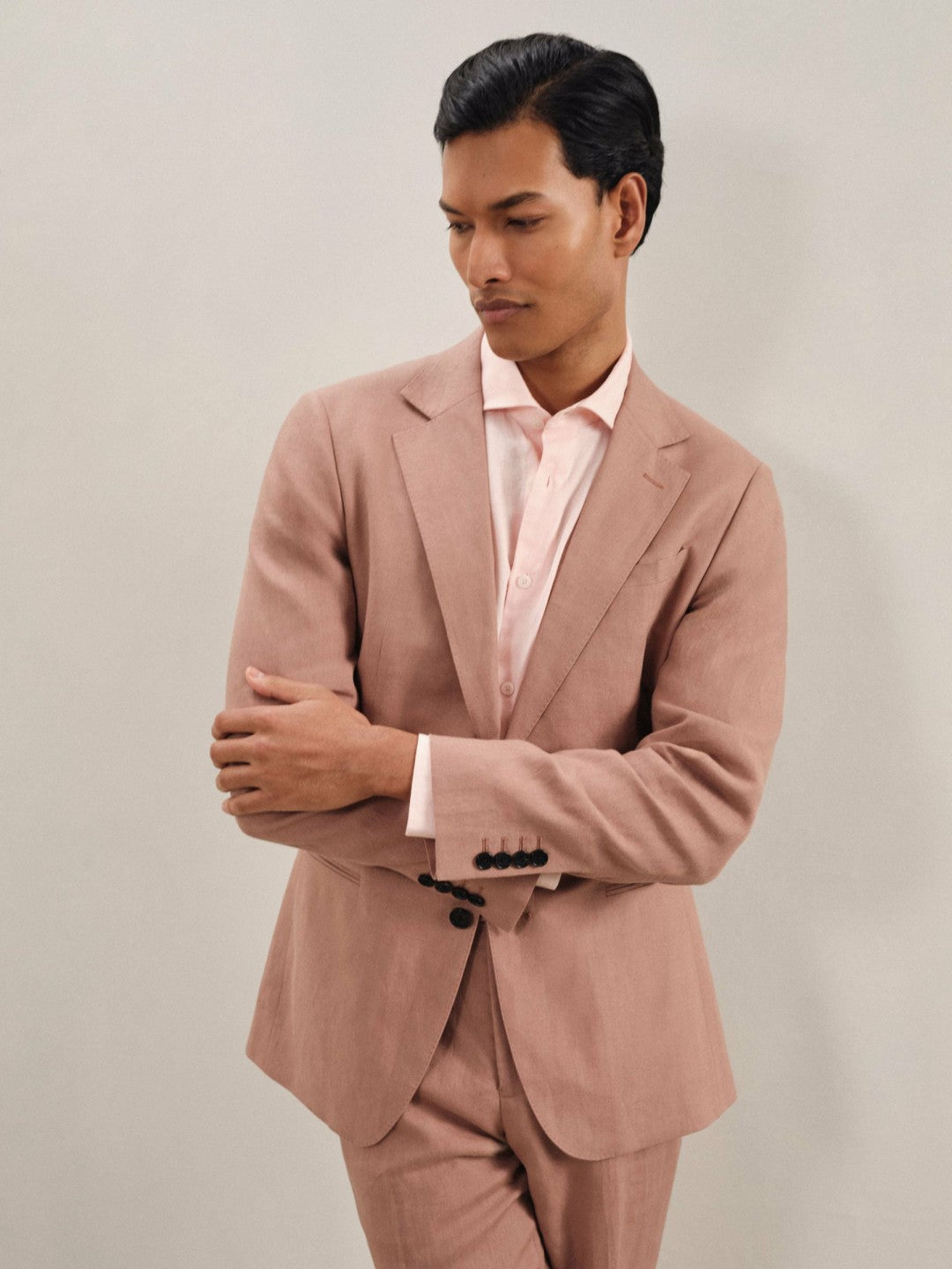 Single-Breasted Linen Suit Blazer Slim Fit Rose Pink | Men