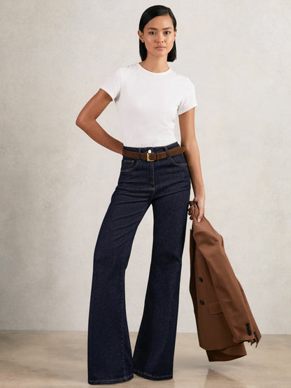 Petite Mid-Rise Flared Jeans Dark Blue | Women