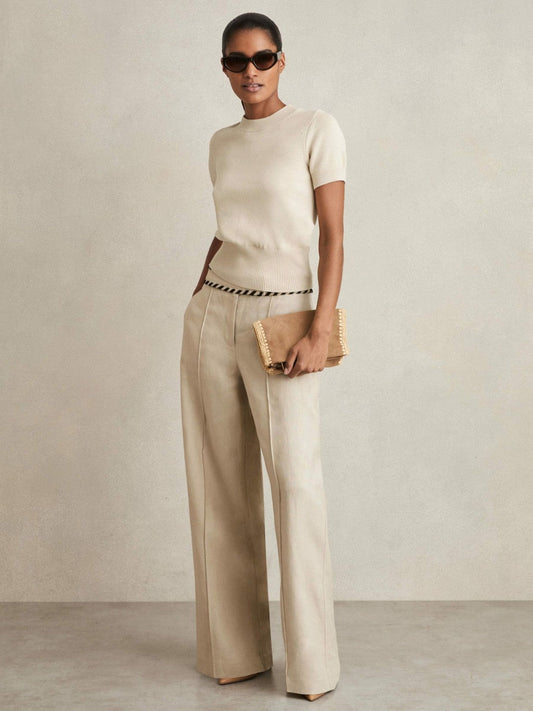 Cotton And Wool Crew-Neck Top Neutral | Women