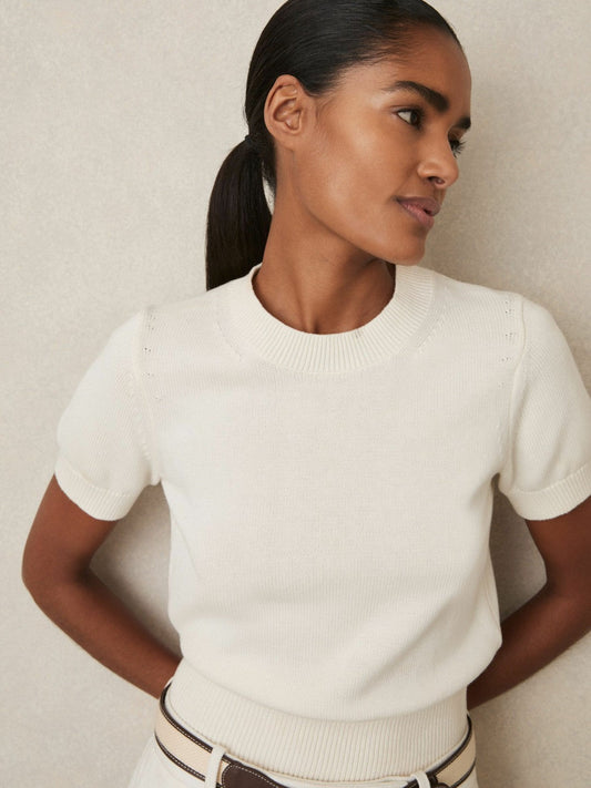 Cotton And Wool Crew-Neck Top Ivory | Women