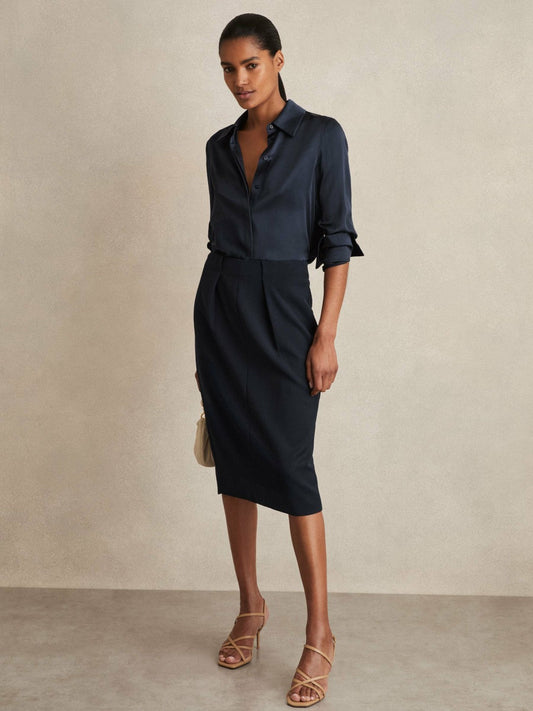 Tailored Midi Suit Skirt Navy | Women
