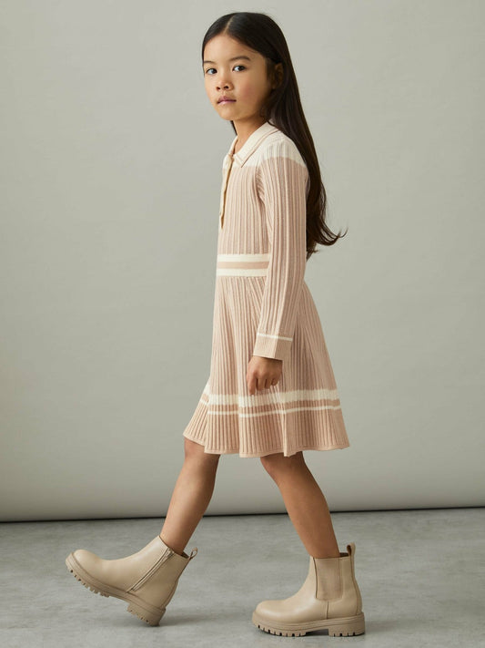 13-14 yrs Rib-Knit Pointelle Flared Dress Pale Pink | Children & Baby