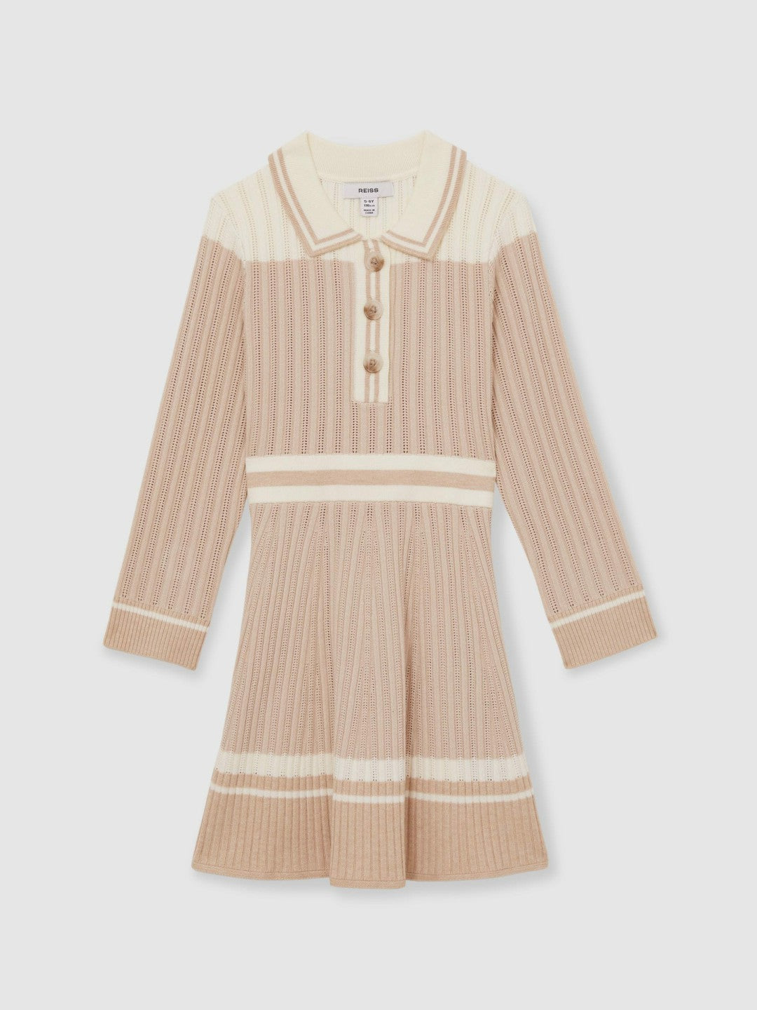 9-13 yrs Rib-Knit Pointelle Flared Dress Pale Pink | Children & Baby