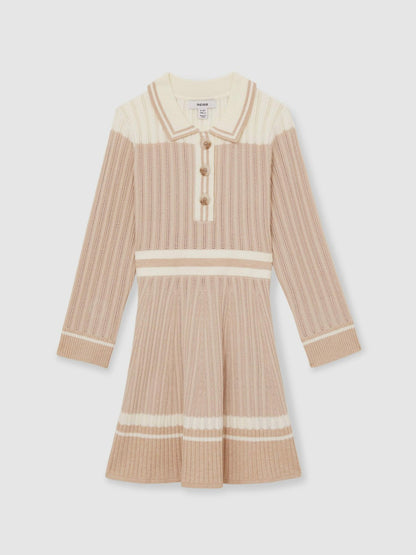 9-13 yrs Rib-Knit Pointelle Flared Dress Pale Pink | Children & Baby